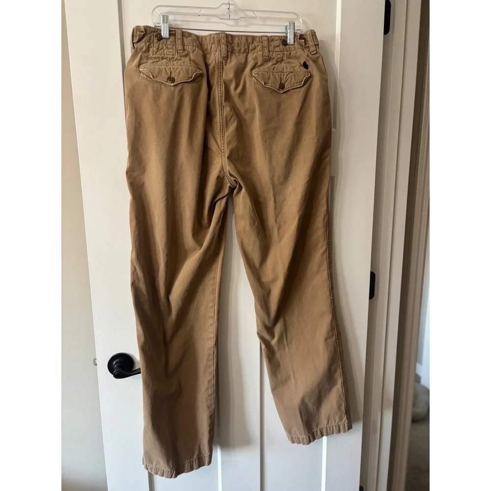 Polo Ralph Lauren Men Khaki Chino Trousers Button Fly Tan‎ Cotton Pants 36X32